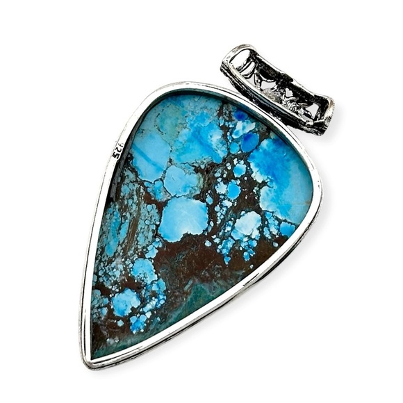 Large Turquoise Silver 925 Handmade Statement Pendant Necklace - Picture 2 of 3